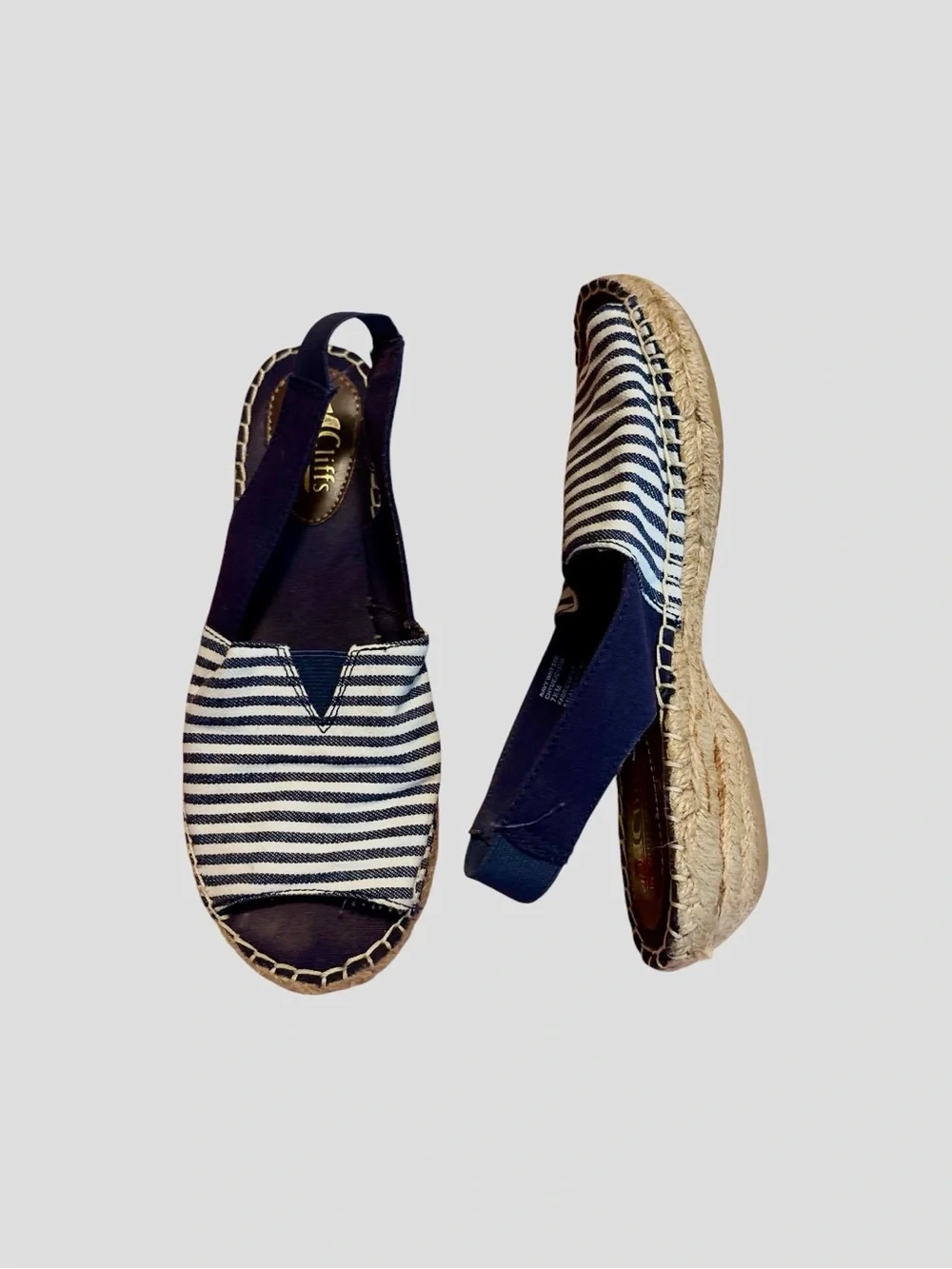 Cliffs by White Mountain Navy Stripe Espadrille Slingback Sandals 7.5